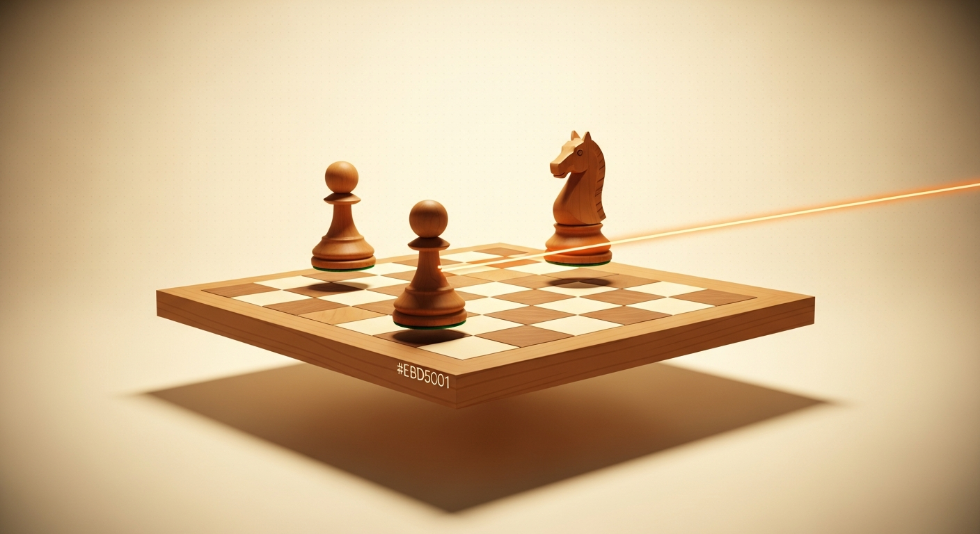 Editorial illustration of chess pieces connected by an orange network trail